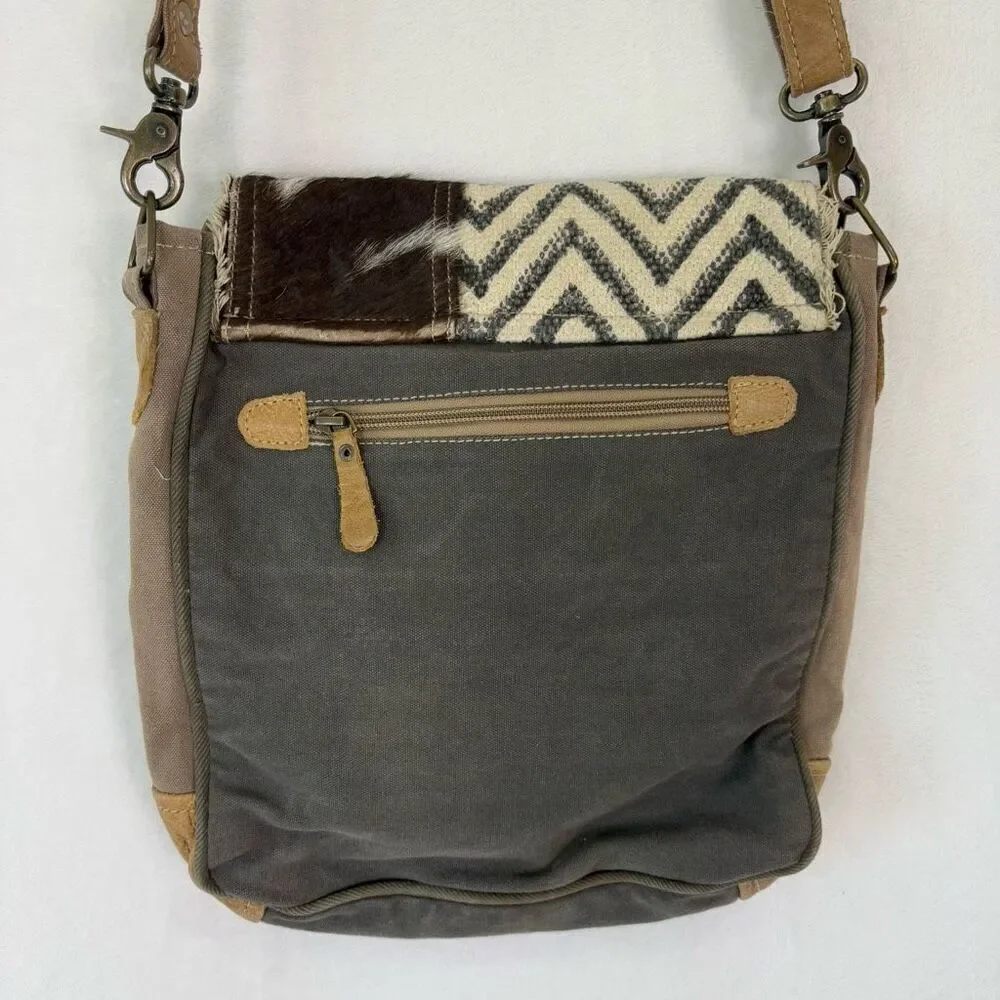 Myra Bag Grey Zig Zag with Fur Detail Flap‎ Closure Crossbody Purse